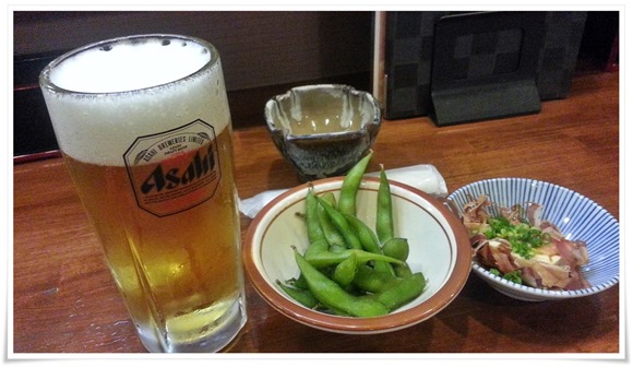 生ビール＋枝豆＋冷奴＠鉄板焼つぼつぼ