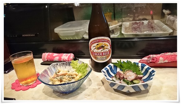 瓶ビールで乾杯！＠酒処こふじ