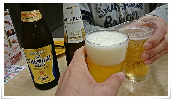 瓶ビールで乾杯＠スシロー八幡東田店