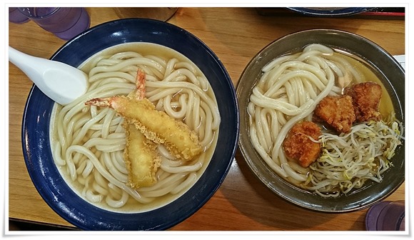 エビ天大盛り＆唐揚げうどん＠釜揚げ牧のうどん