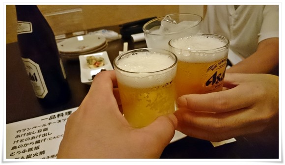 瓶ビールで乾杯＠炭火焼鳥 長州