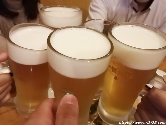 生ビールで乾杯＠居酒屋 梵久楽