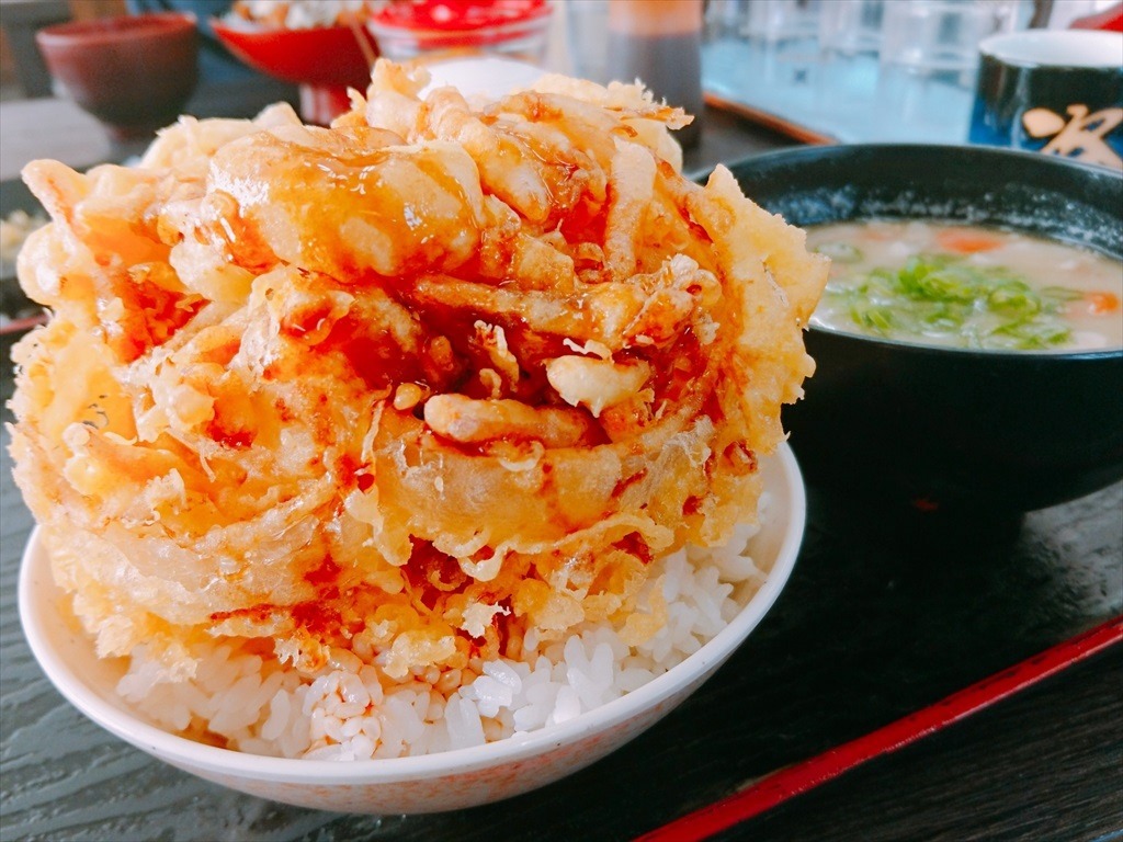 豚汁ライスかき揚げ天丼バージョン