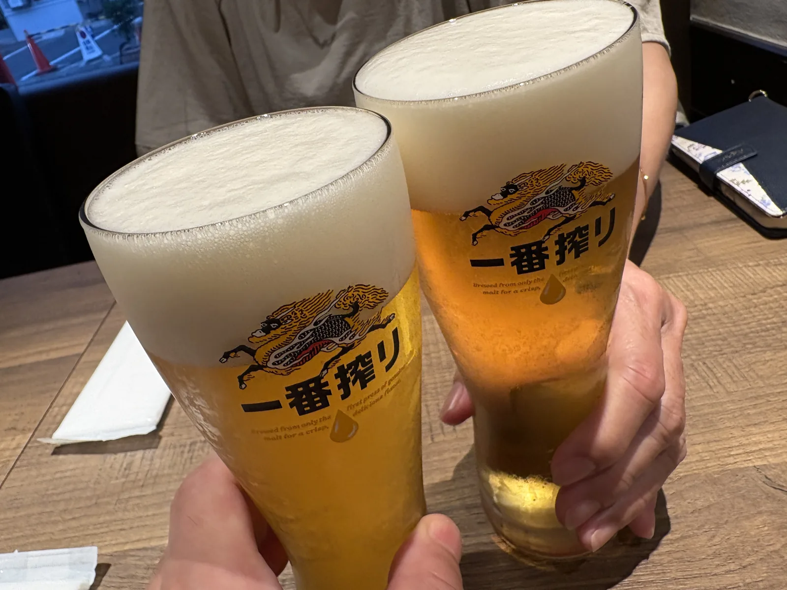 キリン一番搾りの生ビール2杯で乾杯
